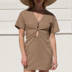 LINEN BLEND MINI DRESS WITH FRONT CUTOUT